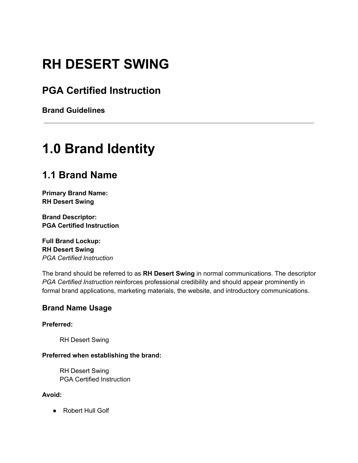 Robert Hull Golf brand guidelines cover