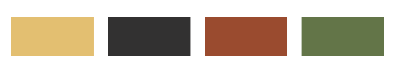 Robert Hull brand color palette, gold, charcoal, rust and green