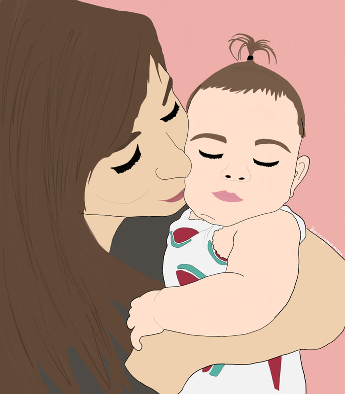 Mother kissing baby illustration