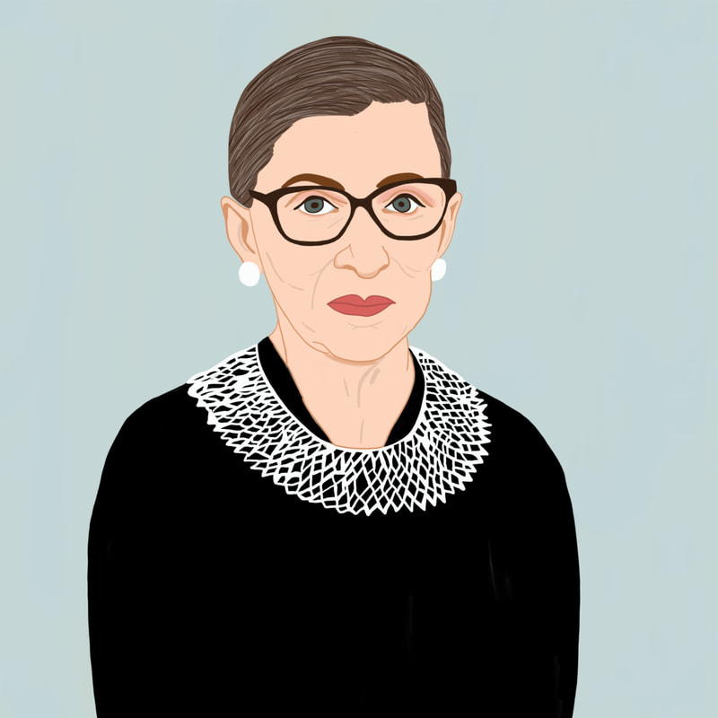 Illustration, portrait of Ruth Bader Ginsburg