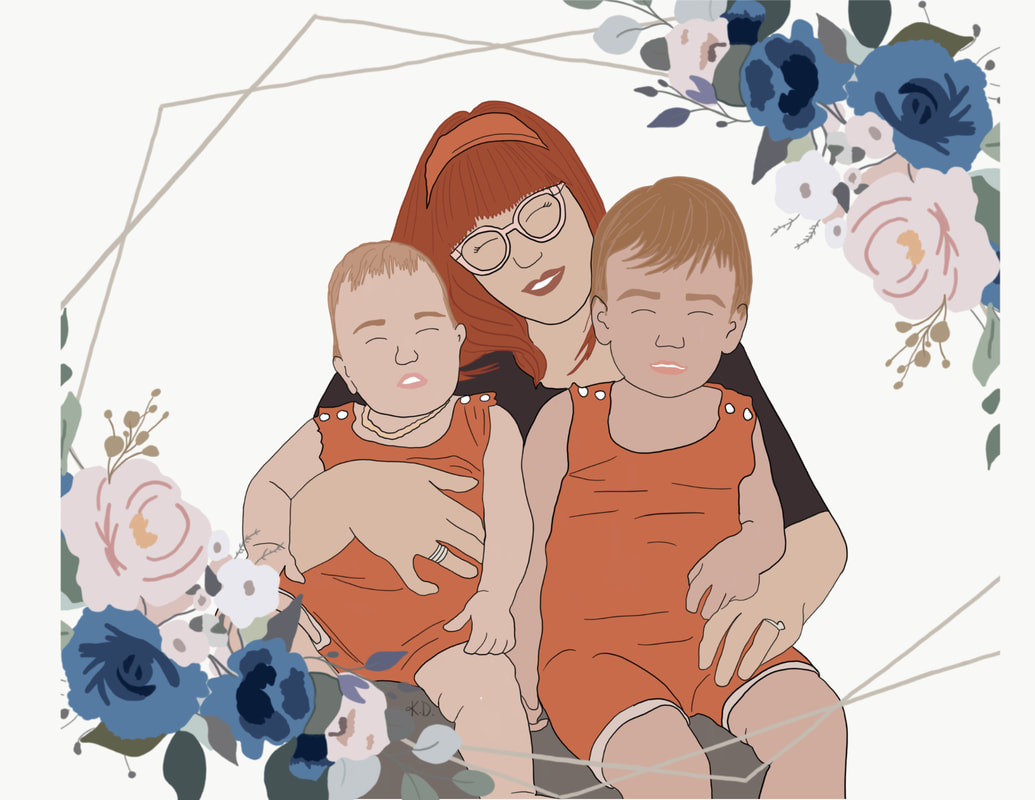 Family portrait illustration with florals